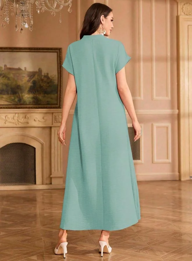 Take Two mint green Women Floral Patch Detail Open Collar Maxi Dress for Women | Best Price UAE